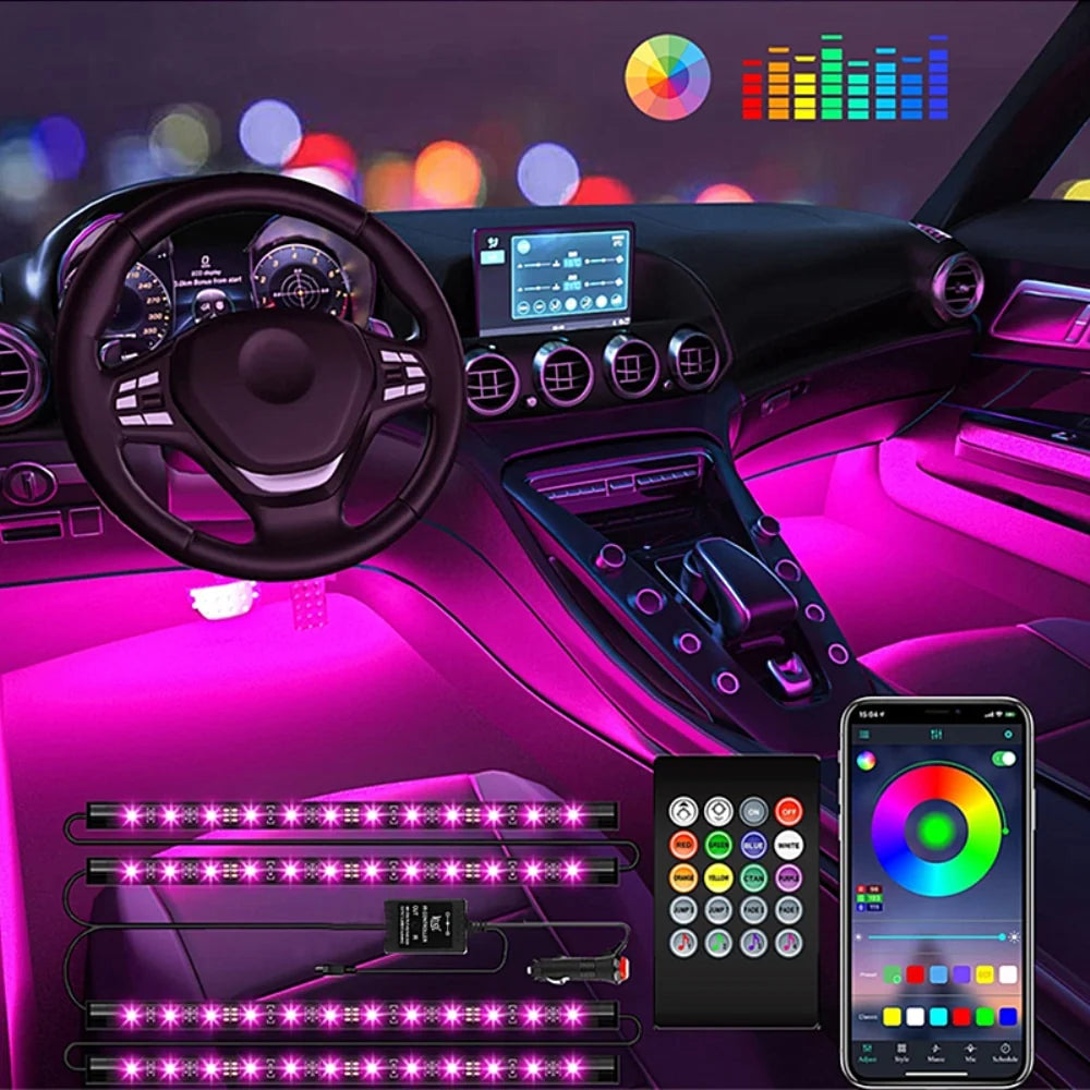 Atmosphere Light 12 LED Set of 4 RGB Interior LED Lights For Cars&Bikes